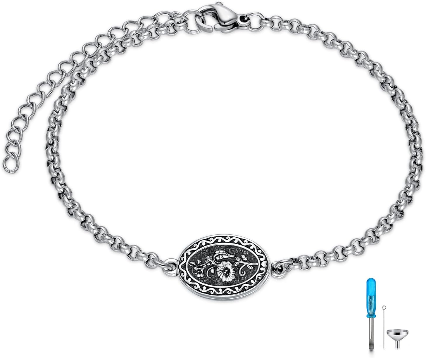 Birth Flower Urn Bracelet for Ashes for Women 925 Sterling Silver Cremation Bracelet Memorial Keepsake Jewelry for Human Ashes