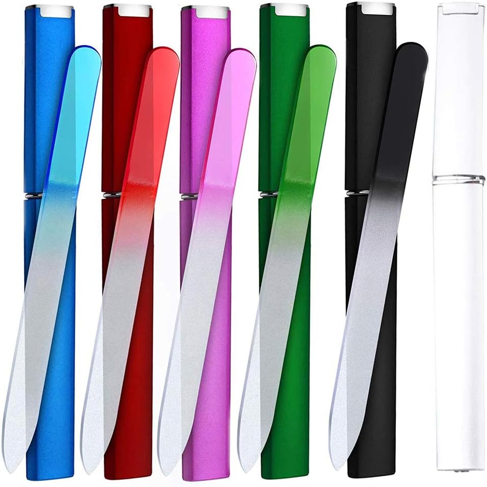 Fingernail File,6 Pieces Glass Nail File with Case,Double Sided