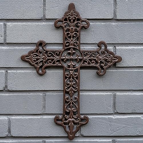 Woodside Cast Iron Cross Wall Decoration, Indoor/Outdoor Wall Mounted Sculpture, Home/Garden Accessory