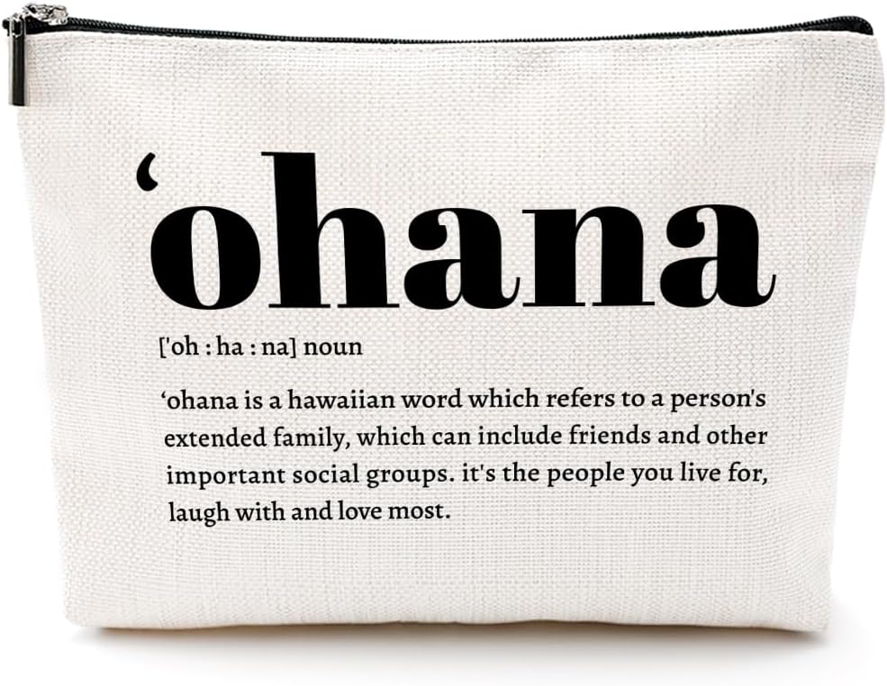 Christmas Thank You Gifts Ohana Definition Inspirational Makeup Bag Hawaii Cosmetic Bag Hawaiian Gifts Hawaiian souvenirs for Women Female Grandma Mom Sister Friend Wife Travel Toiletry Bag Birthday