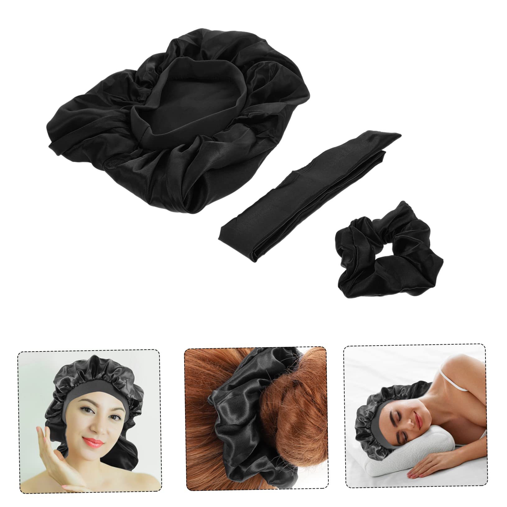 DOITOOL 12pezzi Cappelli Da Notte Per Donna Con Fasce Per Accessori Per Dormire Satin Copricapo Comfort Per Bagnati e Protezione Notturna