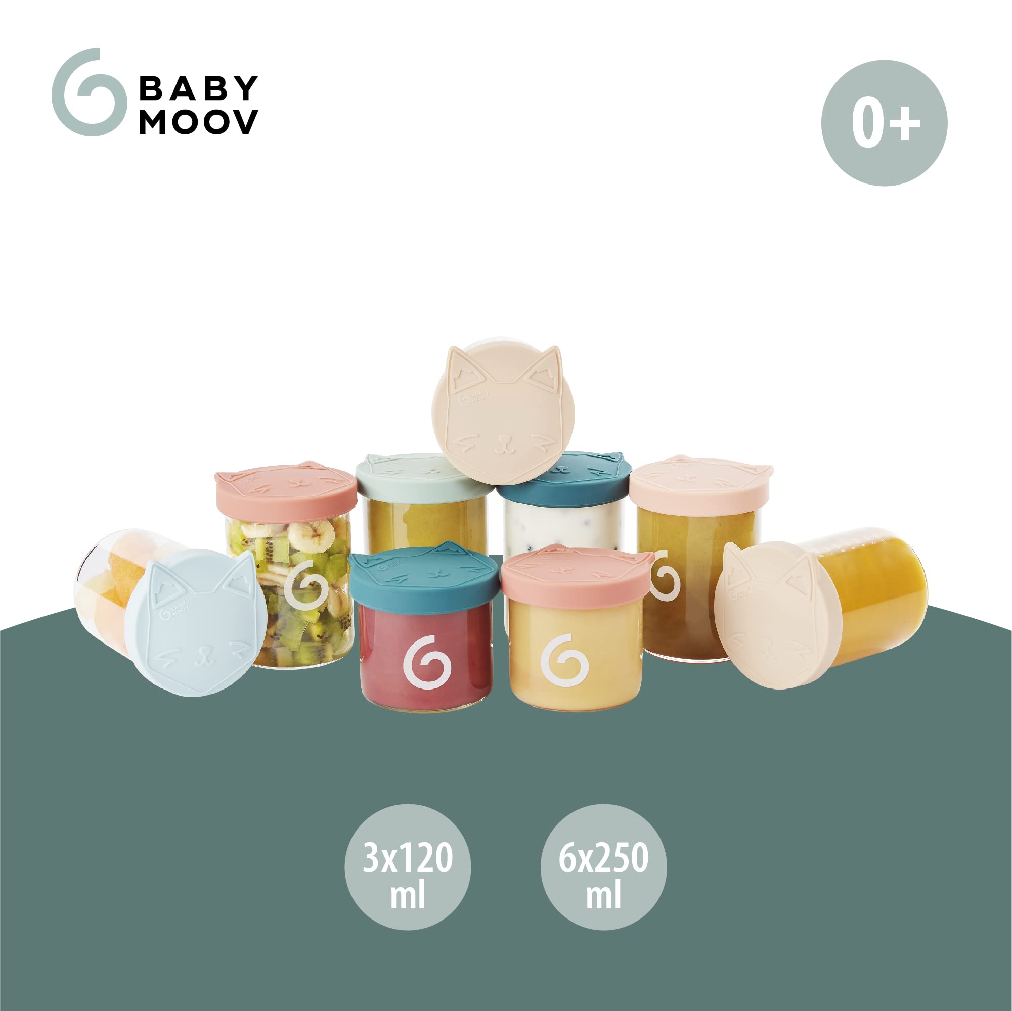 Babymoov ISY BOWLS Behälter für Babynahrung aus robustem, temperarturbeständigem Glas - zum Aufbewahren/ Einfrieren von Babybrei, 6x 250ml + 3x 120ml