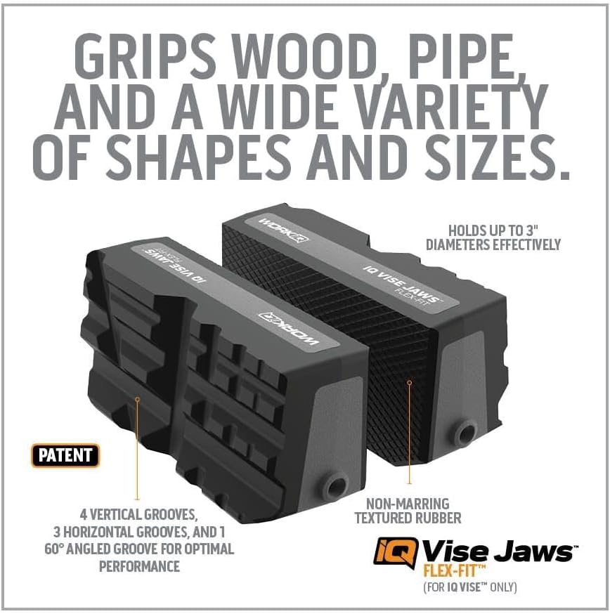 Flex Fit Vise Jaws | Reversible Multi-Functional Jaws | Non-Marring Textured Rubber, 4 Vertical & 3 Horizontal Grooves and 160° Angled Groove for Optimal Performance