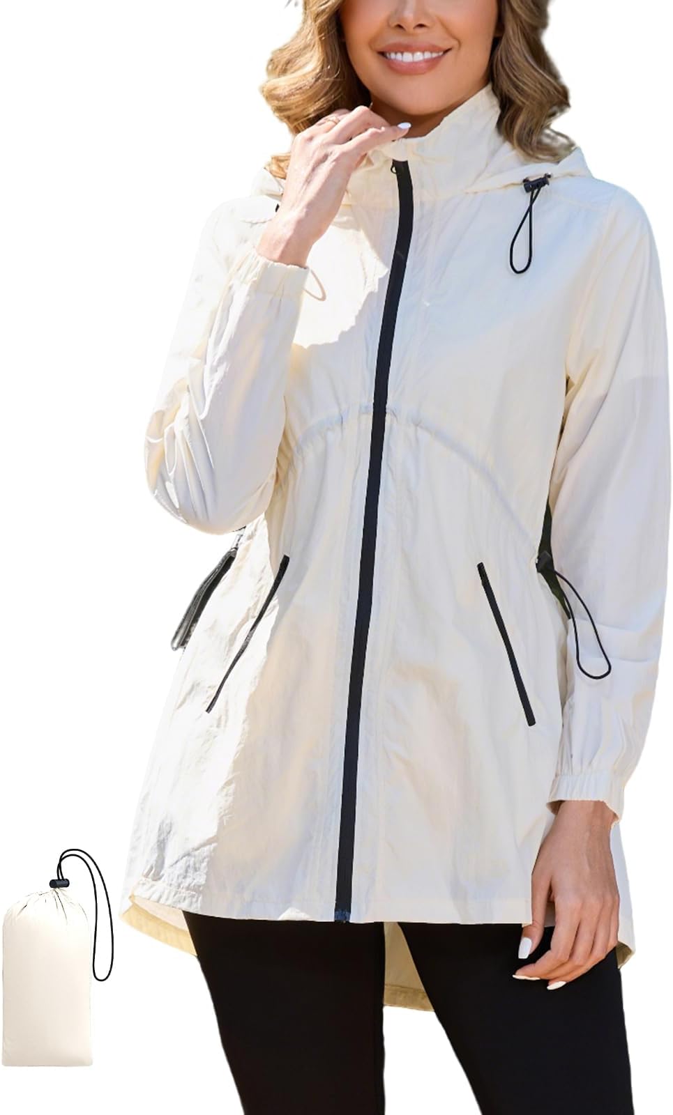 PITINAN Windbreaker Jackets Long Thin Raincoat For Women Hooded Lightweight Rainjacket Women Waterproof with Pockets S-XXL