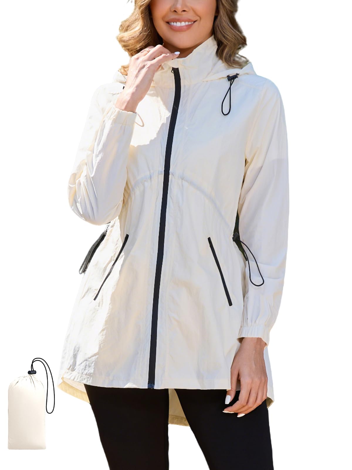 PITINAN Windbreaker Jackets Long Thin Raincoat For Women Hooded Lightweight Rainjacket Women Waterproof with Pockets S-XXL