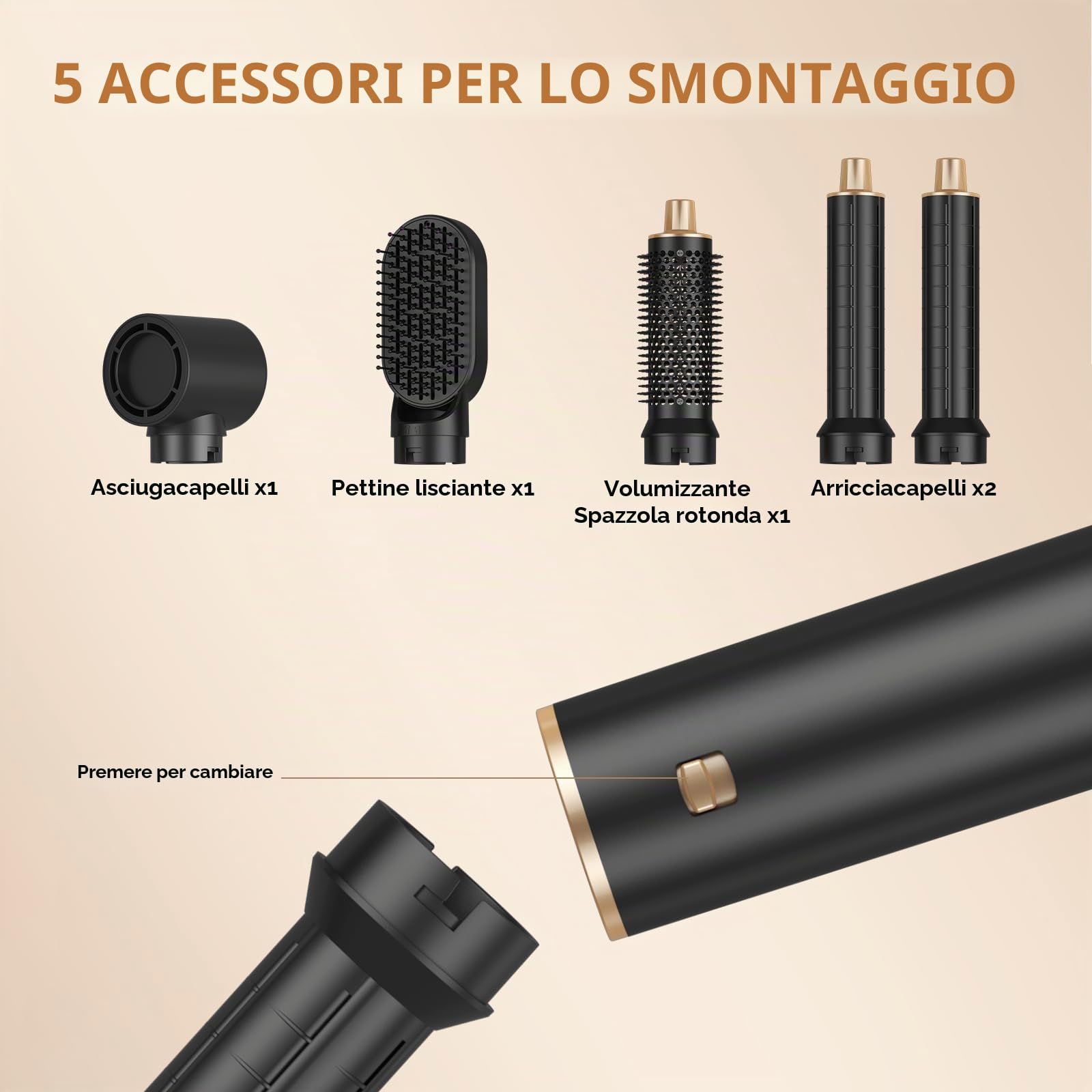 UKLISS Set Styler Per Capelli 5 IN 1 – Airstyler Air Curlers Asciugacapelli 5 IN 1 Con Asciugacapelli A Spazzola Rotonda, Spazzola Ad Aria Calda Per Arricciacapelli, Asciugatura, Volume, Ricci