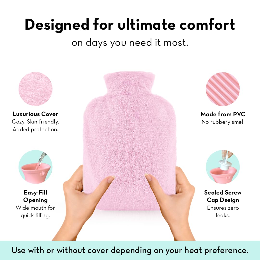 Plush Cuddle Buddy Hot Water Bag for Period Cramps & Muscle Pain With Soft Fur Cover | Natural Heat Therapy for Muscle Relaxation & Pain Relief | 1000 ml | Removable & Washable Fur Cover — Amazon image 5