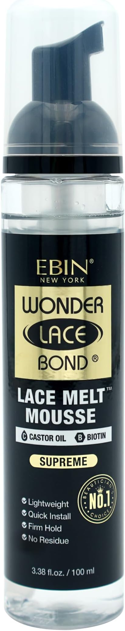 Wonder Lace Bond Melt Mousse 3.38oz/100ml- Extreme Firm Hold (Supreme) | Biotin + Castor Oil | No Residue, Long Lasting Formula with Protecting Edges, Gives Undetectable and Natural Look