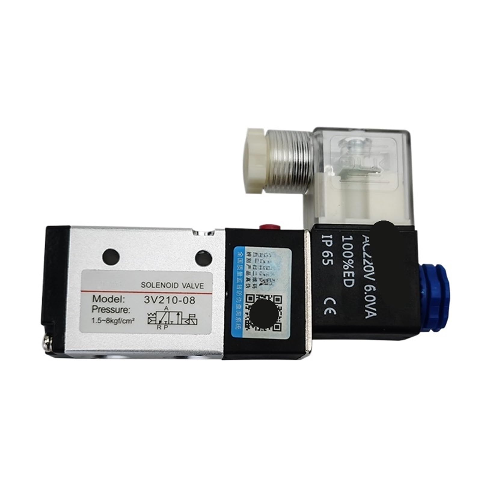 Pneumatyczny zawór elektromagnetyczny 3V210-08, magnetyczny zawór powietrzny i gazowy, 3-drożne i 2-pozycyjne sterowanie, cewka 12 V, 24 V, 220 V, złączki do węży. (3V210 08 AC220V, tylko
