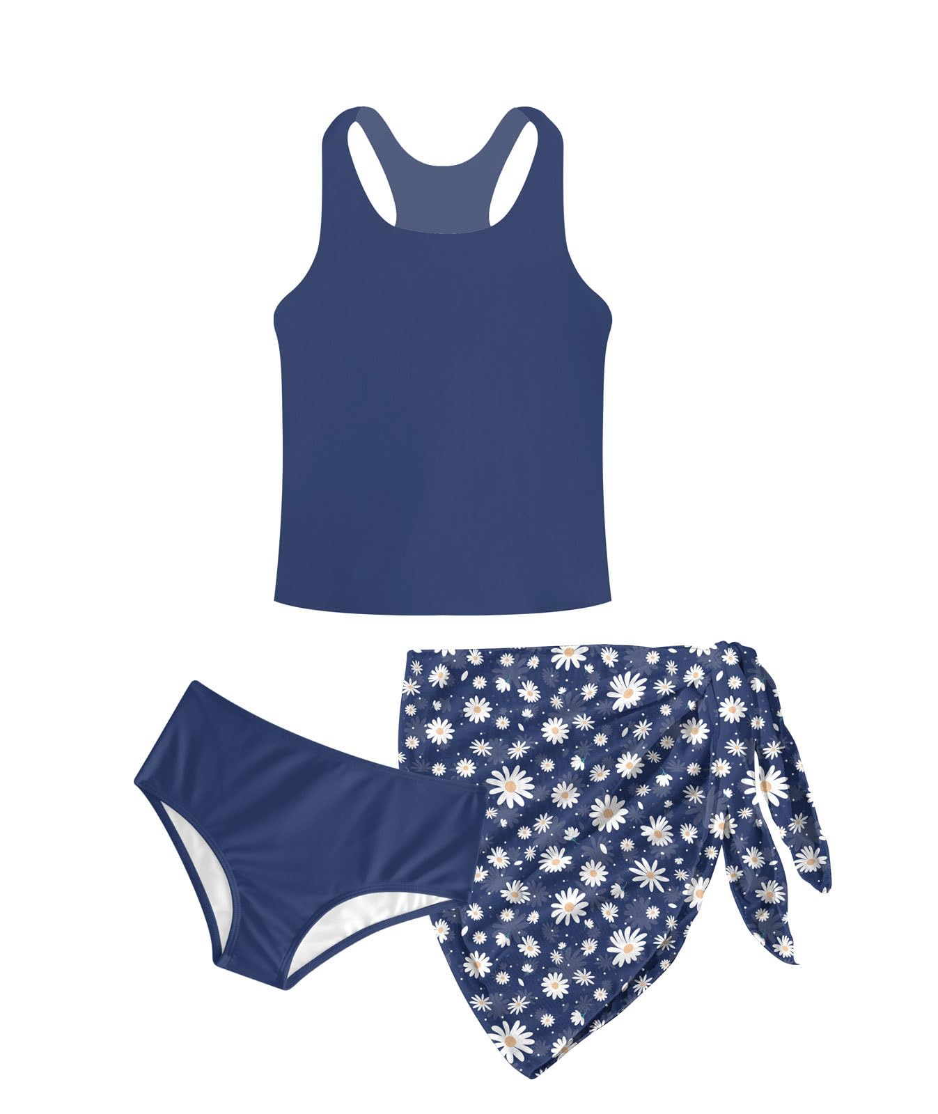 kids4ever Bikini Mädchen 3-Teil-Sets Tankini für Kinder Sommer Hawaii Bademode Bikinis für Teenager Oberteil mit Bikinihose Rock Mode Schöne für 8-14 Jahre