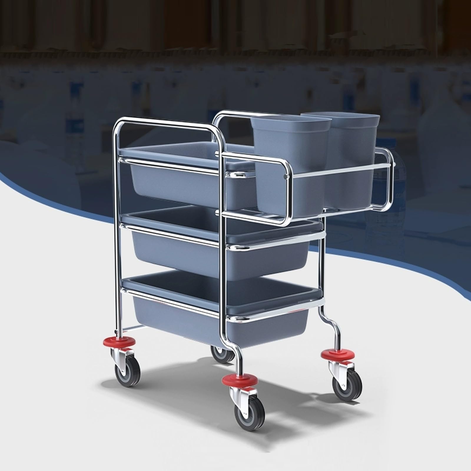 Carrito de metal para recoger platos, carrito de recogida de placas de empuje de acero inoxidable, carrito de cocina rodante para escuelas, restaurantes, hoteles