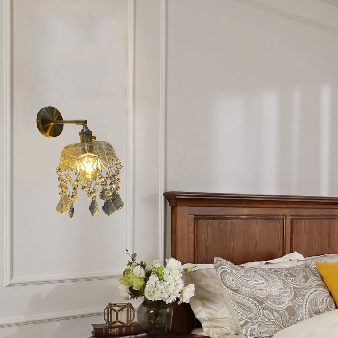 Applique Vintage da Parete con Paralume in Vetro, lampade Moderne e Creative con Attacco E27, lampade in Ottone per Camera da Letto, Bagno, Stile Rustico, Soggiorno, toeletta.