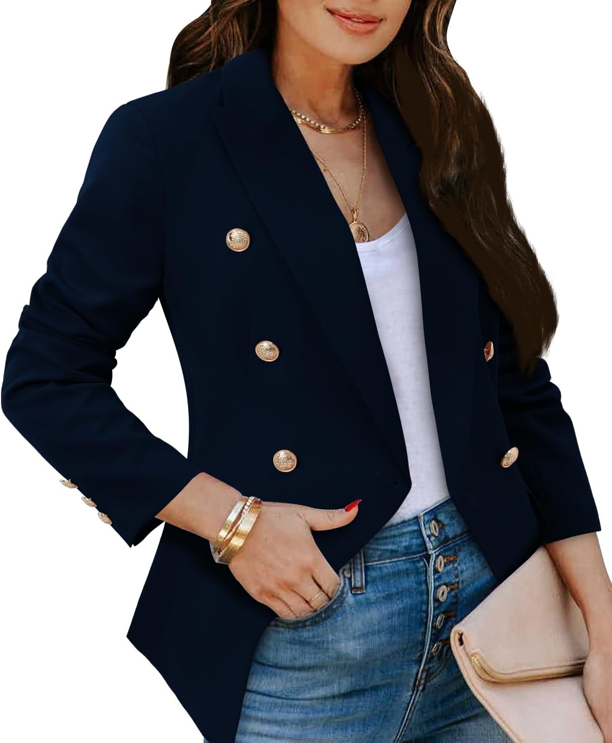 Womens Double Breasted Gold Button Business Casual Blazer