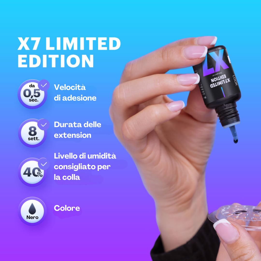 Colla Professionale per Extension Ciglia EXTREME LOOK "X7" 5ml | Adesivo Ciglia Finte Resistente e Veloce | Adesione in 1 sec. | Durata fino a 8 settimane | Universale | per "One to One" e "Volume" |
