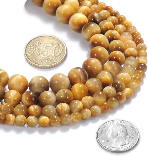 Cuentas redondas sueltas de ojo de tigre de oro natural de 0.315 pulgadas (0.315 in), pulsera de piedra de cristal, accesorios para collares,