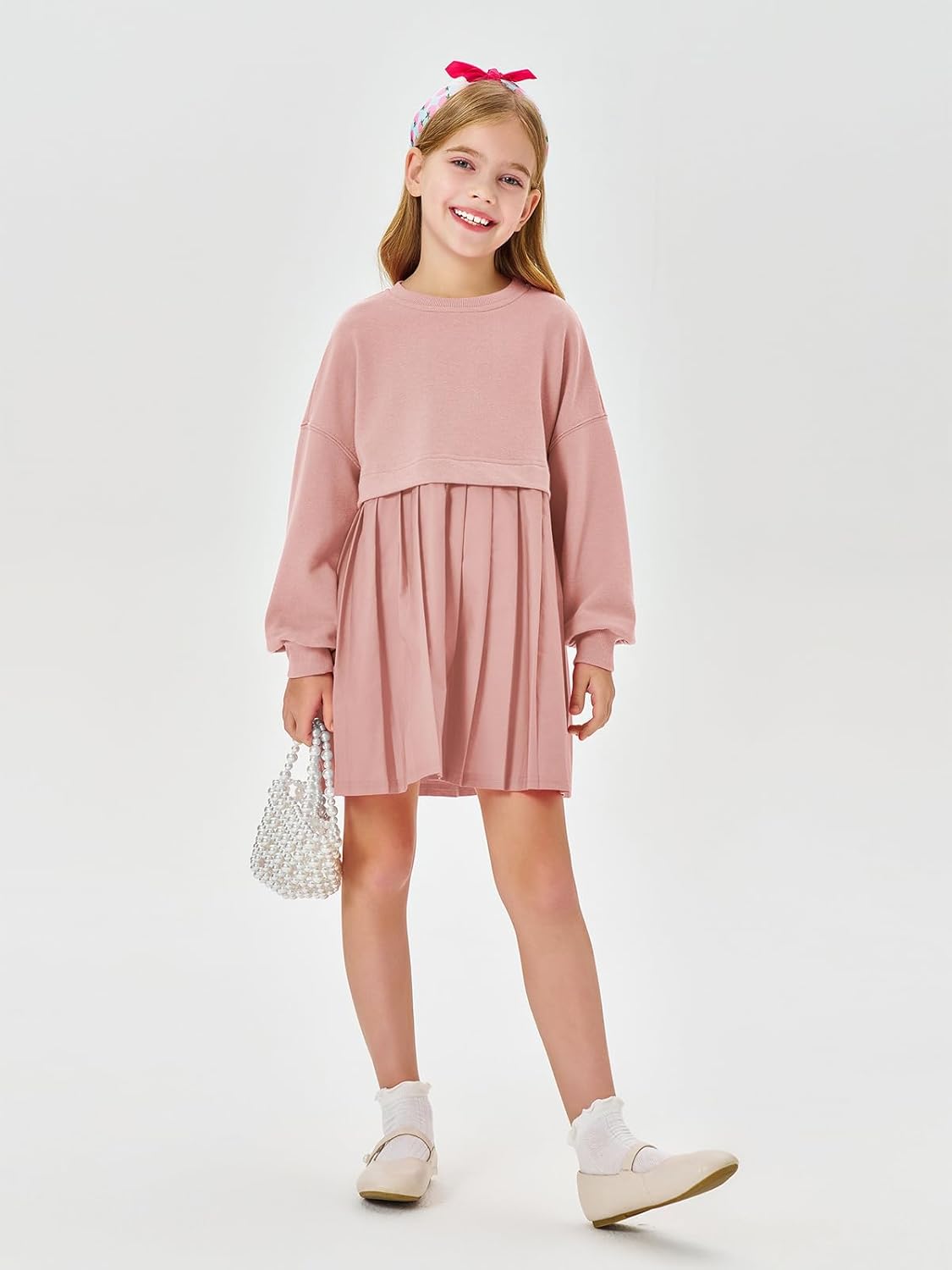 Batermoon Girls Pleated Sweatshirt Dresses Kids Fashion Long Sleeve Crew Neck Mini Dress 5-14 Years - Image 5