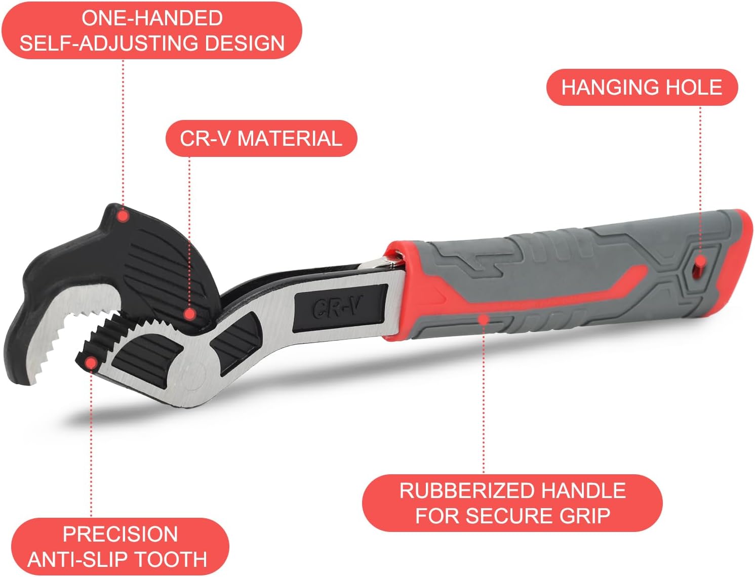 Self Adjusting Pipe Wrench, 6, 8, 10, 12 inch Multifunctional Self Locking Wrench Set