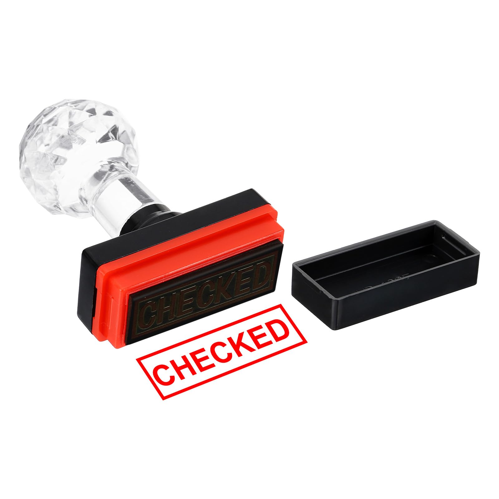 PATIKIL Checked Stamp Self Inking, Red Ink Office Stamps Pre Inked Message Stamp Refillable Business Stamp, Black