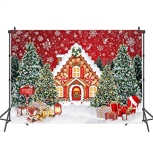 Mocsicka Christmas House Backdrop Christmas Candy House Snowflake Wonderland Pine Tree Photography Background For Kids Vinyl Cookie Exchange Kids Theme Birthday Party Decoration Banner (8X6Ft) #TOP2