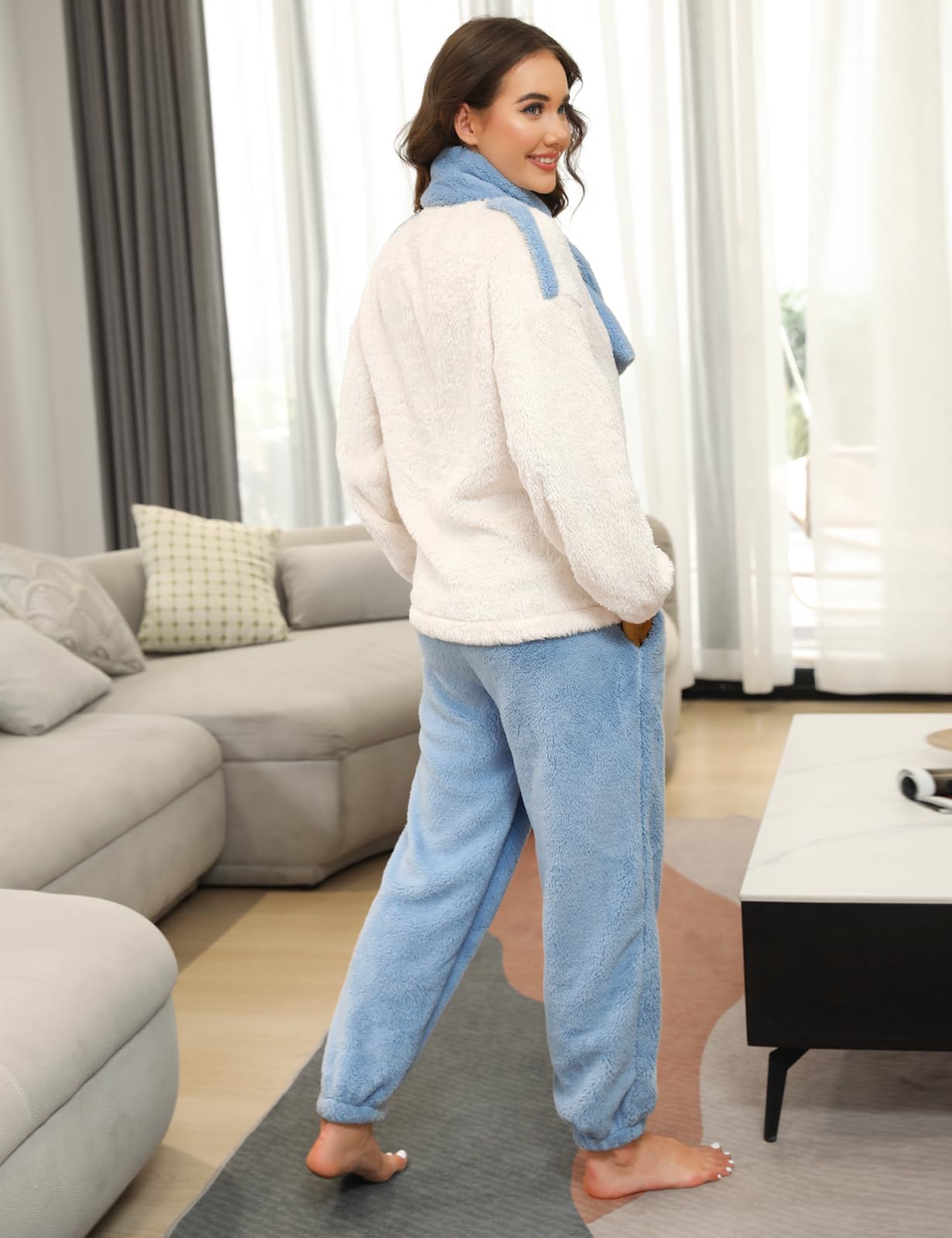 RITOSTA Pigiama Donna Invernale Felpato Pigiama Invernale in Pile Morbido Pigiami Stitch Lungo Pigiama Natalizio Tuta Termica Due Pezzi da Donna con Felpa Pile,Sciarpa,Pantalone