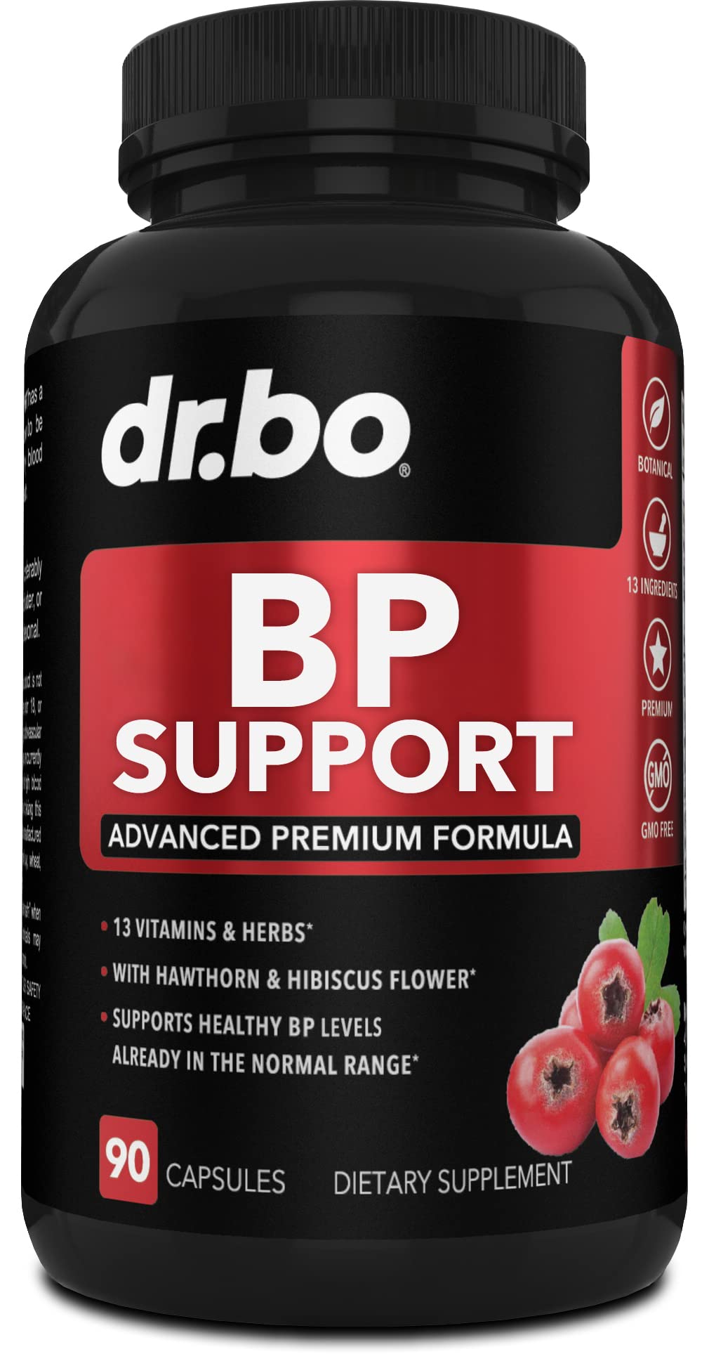 DR. BO Blood BP Support Supplement - Healthy Herbal Garlic & Natural Hibiscus Supplement Health Herbs Vitamin Formula - Hawthorn Pills Heart Vitamins Blend Flow Supplements Capsules for Women & Men