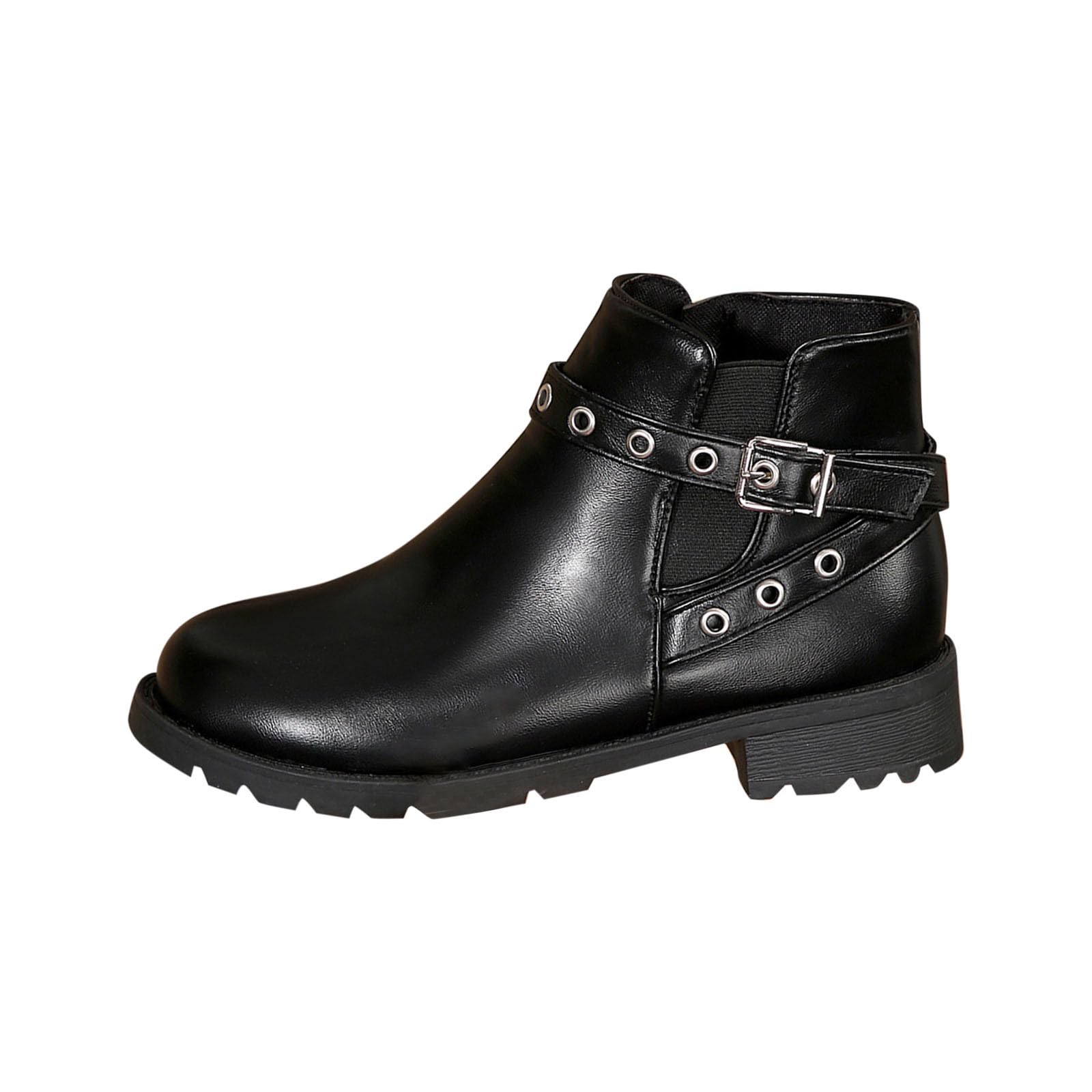 Bottes style britannique en polyuréthane uni avec talon bas épais - 8