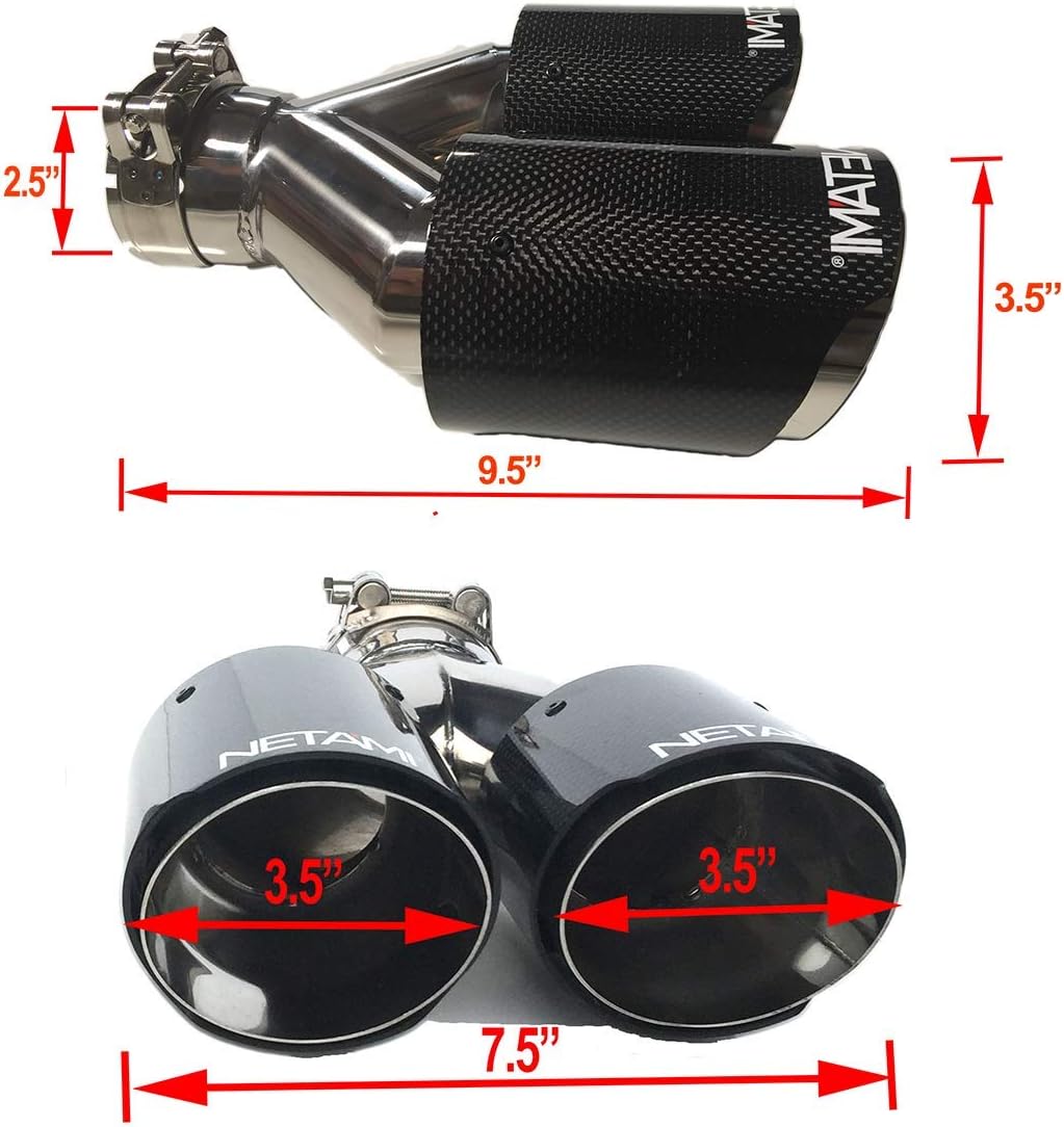 NETAMI 2.5" to 3.5" Quad Staggered Outlets Exhaust Tip Carbon Fiber Stainless Steel Chrome Polish Bolt-on A Pair
