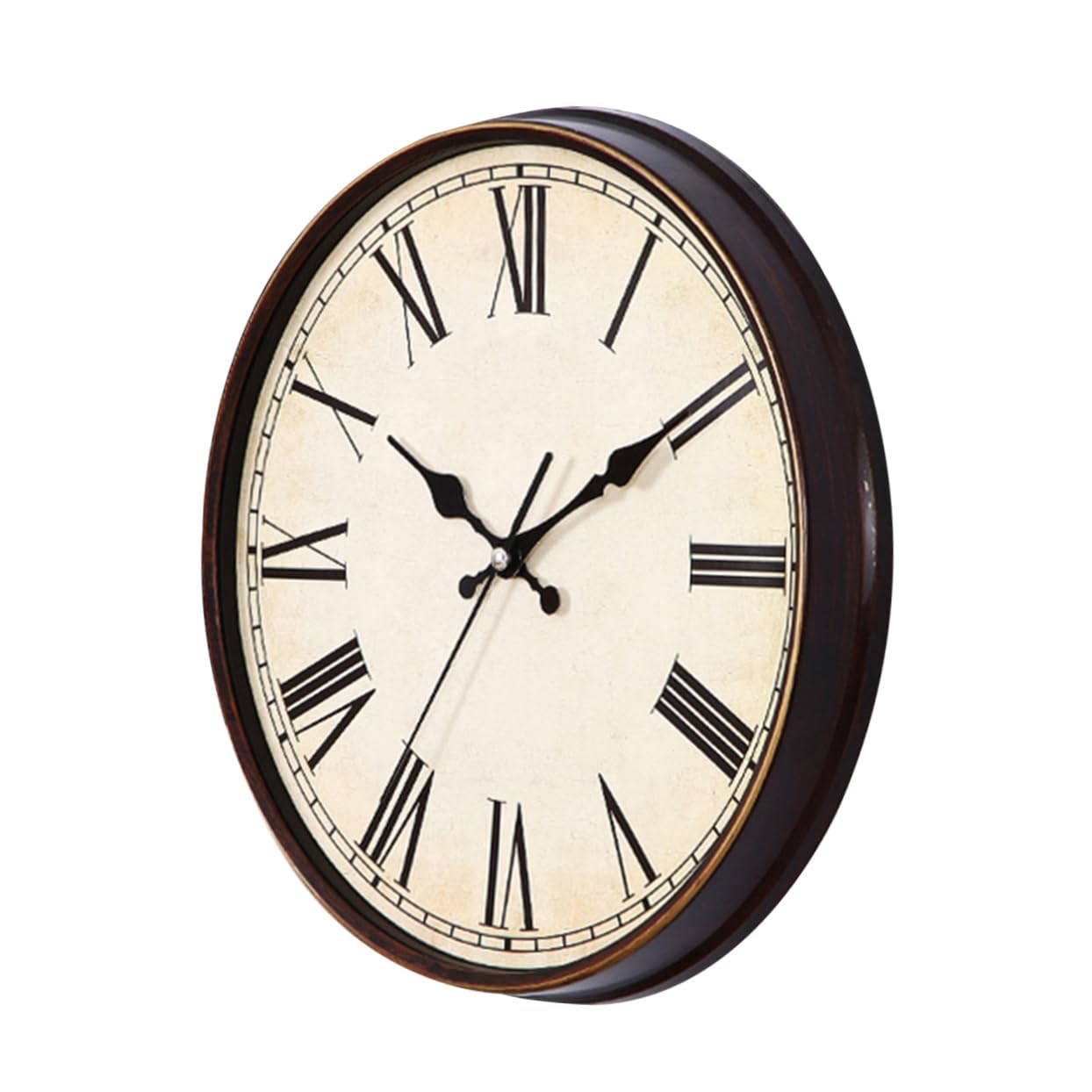 Horloge murale silencieuse à chiffres romains de style vintage européen et robuste