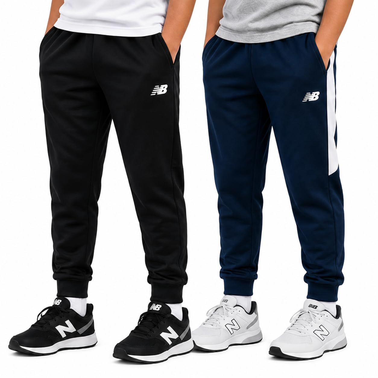 New Balance Pantaloni sportivi per ragazzi, confezione da 2 pezzi, in tricot con elastico in vita, pantaloni sportivi per bambini