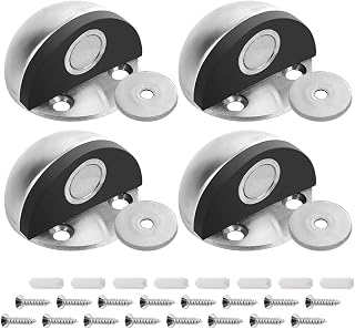4 Pack Door Stops Magnetic, Adhesive Magnetic Door Stop Stainless Steel Magnetic Door Catch with Rubber Bumper Heavy Duty Door Stoppers Magnetic Floor Door Stop Internal Door Holder