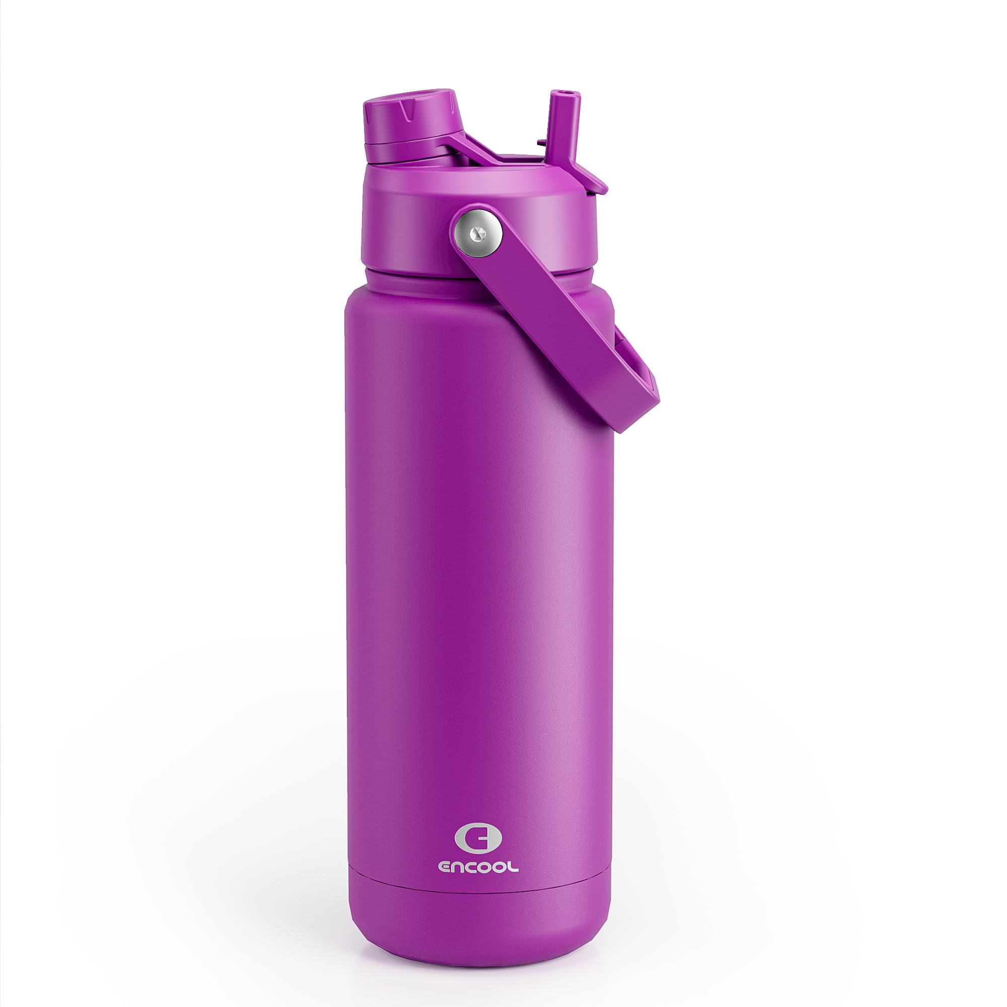 ENCOOL Insulated Water Bottle with Straw Stainless Steel Water Bottle, Leak-Proof, BPA-Free, Double Wall Vacuum Keeps Cold for 24 Hours for Sports, Travel, School (32 oz, Bright Magenta)