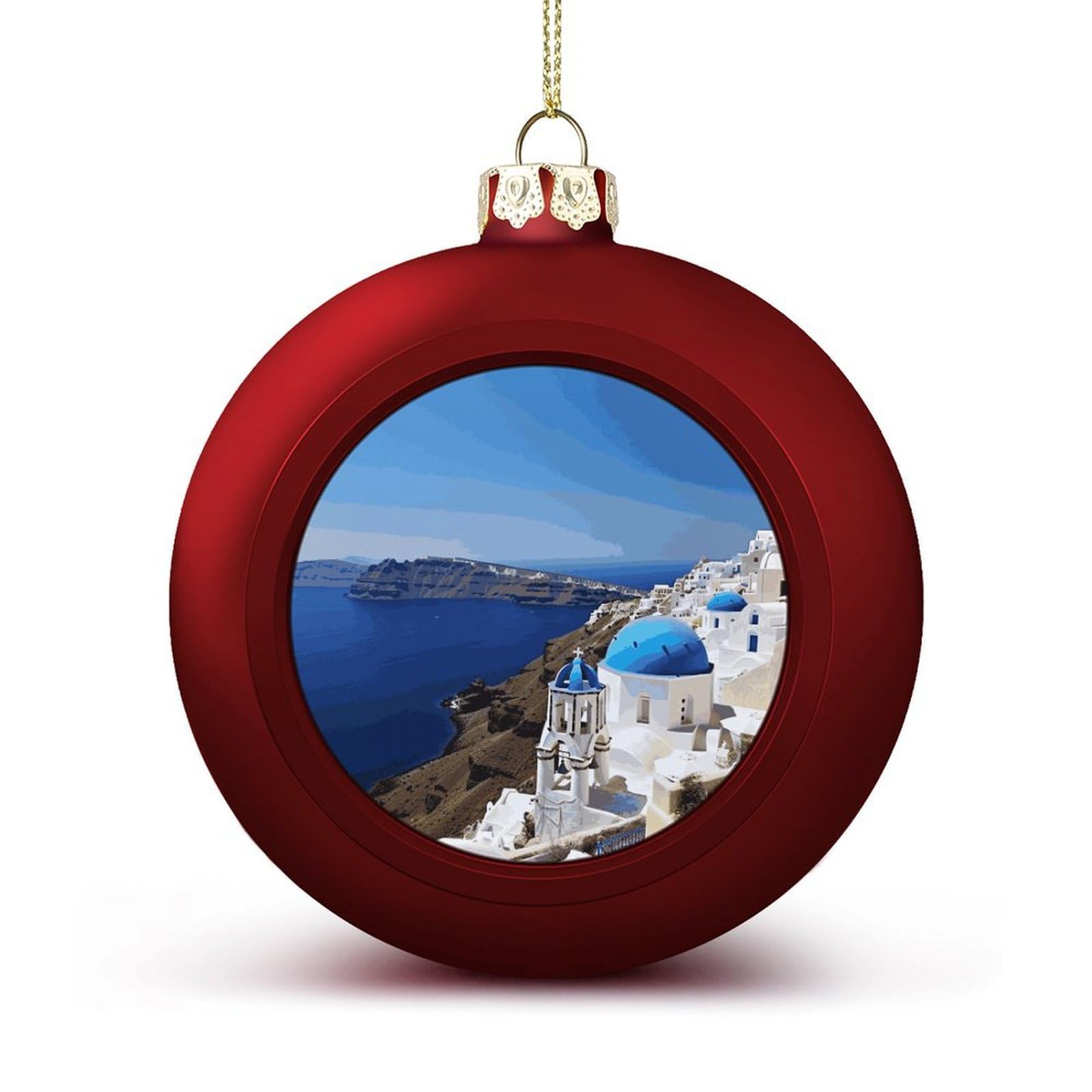 Stvnkml Red Christmas Ball Ornaments 2.4 Inch - Santorini Greek Island Sea View Xmas Tree Baubles For Holiday Wedding Party Decor, Hanging Decorations For Home Fireplace (Red)
