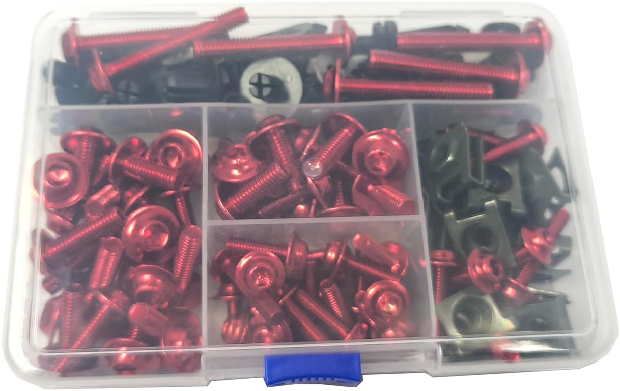 210 PCS Motorcycle Fairing Bolt Kit Screws Aluminum Fasteners Washers Nuts Screws Clips for Yamaha Kawasaki BMW Suzuki Honda Dirt Bike Sportbike Chopper Cafe Racer ATV Scooter(Red)