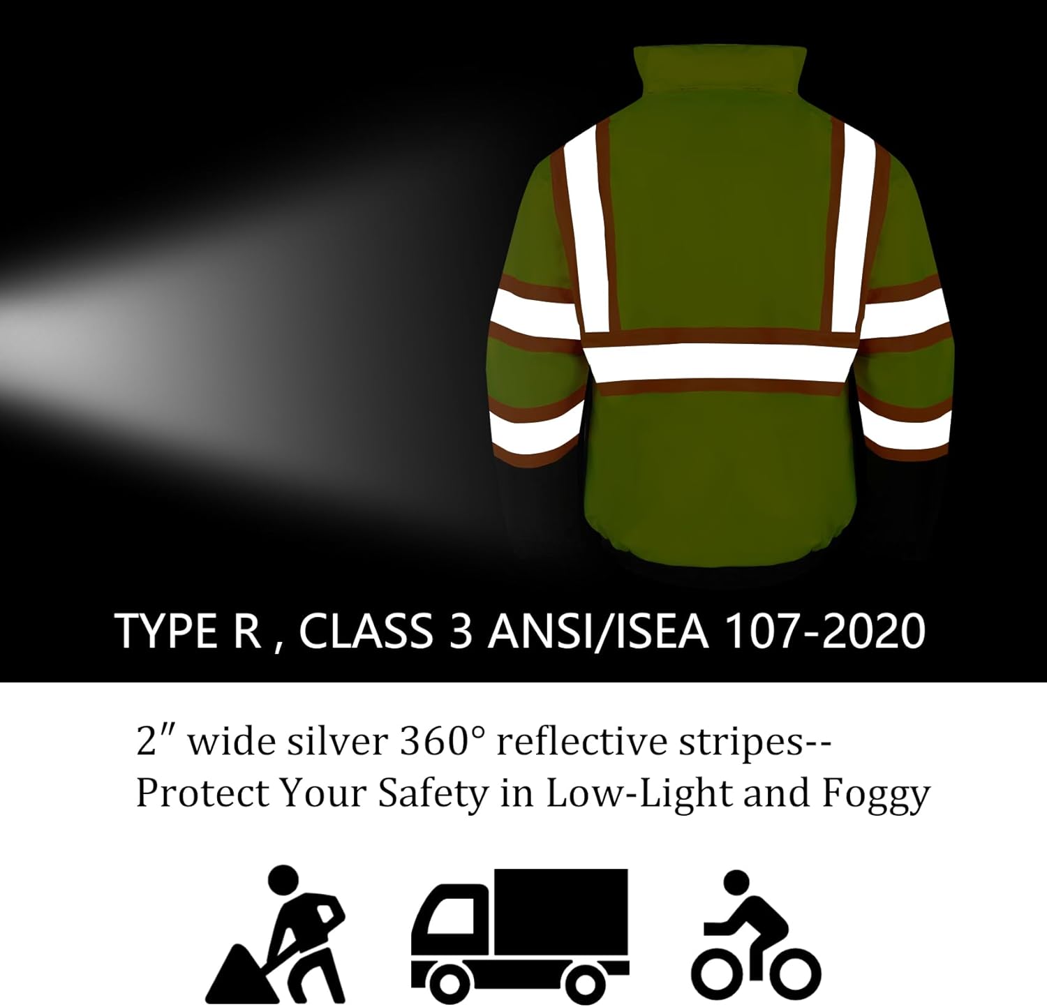 VENDACE High Visibility Reflective Safety Jackets for Men Sherpa Fleece Lined ANSI Class 3 Hi Vis Construction Work Jacket - Image 7