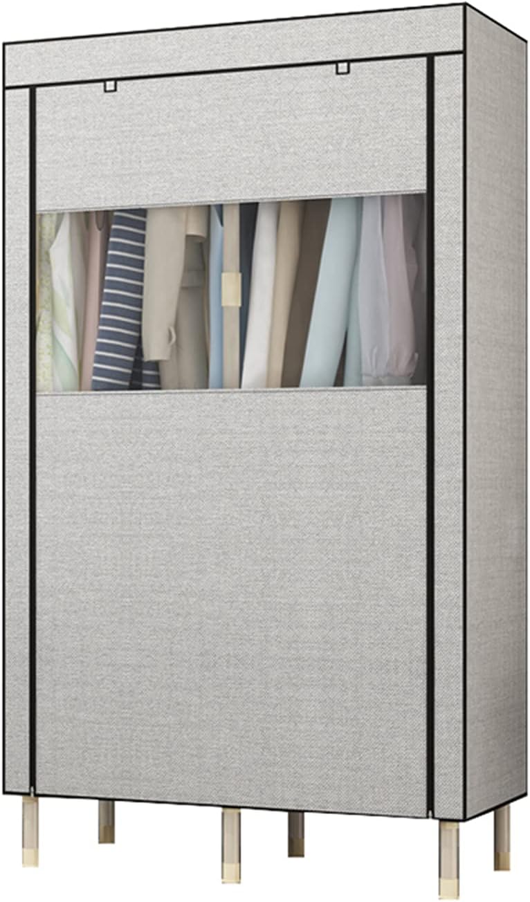グレーキャンバスワードローブ、創造性が見える窓付き食器棚多機能オフィスホームステイクローゼット収納衣類キャビネット高さ190CM(サ
