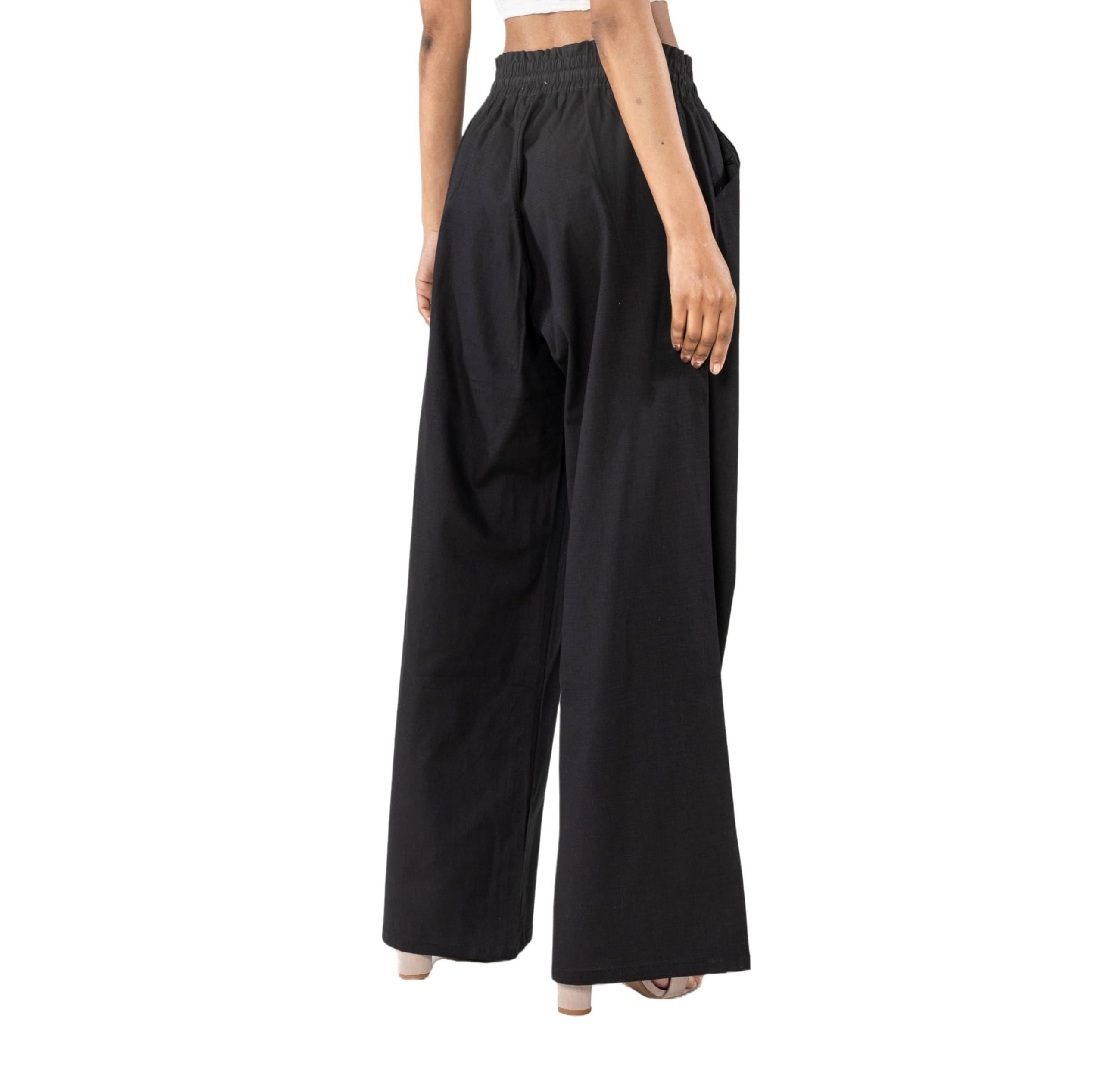 Nina Carter A001 Pantalon d'été léger et large pour femme en mélange de coton stretch, taille élastique, aéré et respirant, coupe ample, aspect lin
