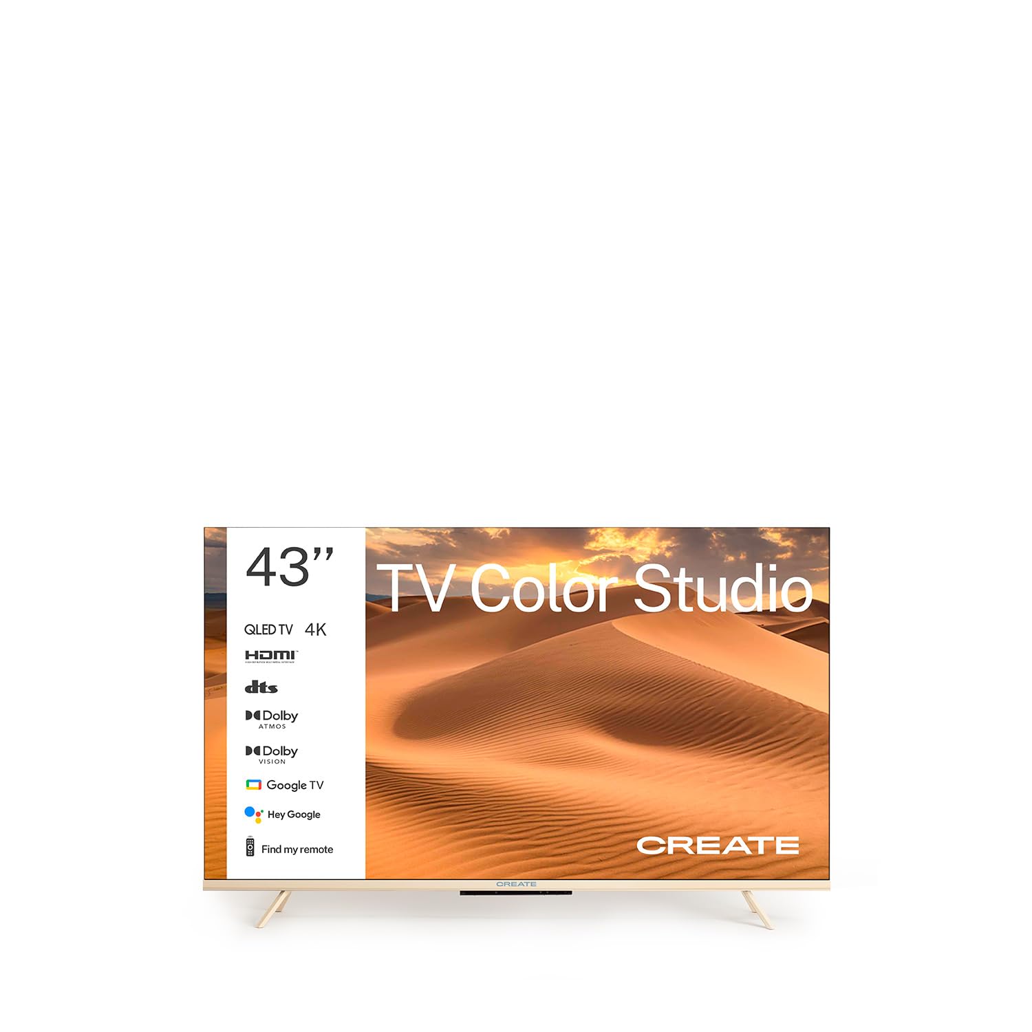 CREATE / TV Color Studio/​Téléviseur Smart TV QLED 4K 43" Sable/​Écran antireflet, Finition Mate, contrôle Vocal, capteur de luminosité, Dolby Atmos, Low Blue Light & Flicker Free, HDMI TM