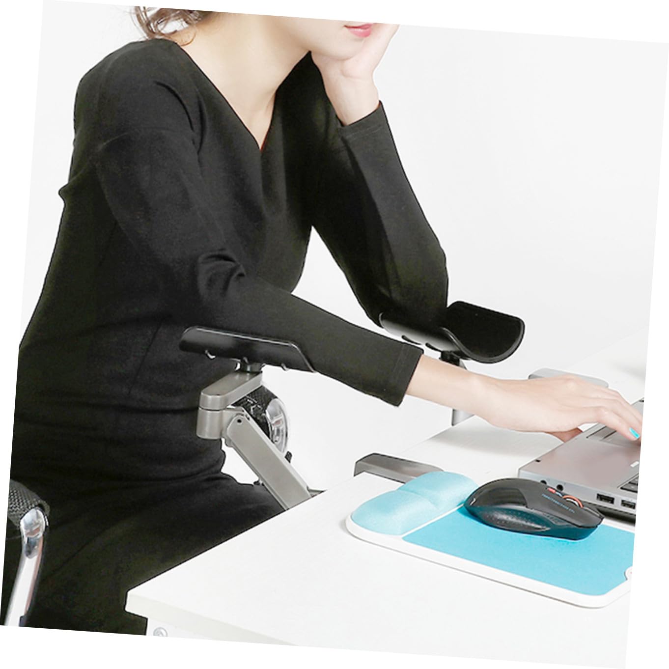 Uonlytech Tappetino Mouse Ergonomico Poggiapolso Supporto Braccio Computer Staffa Metallo Regolabile Supporto Polso Tappetino Mouse Grigio