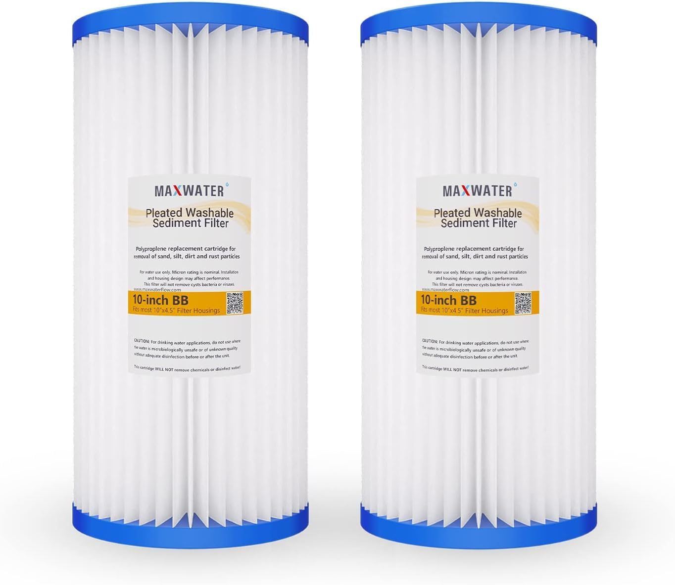 Max Water 50 Micron 10 x 4.5 Pleated Sediment Water Filter for Well Water, Whole House Water Filters Cartridges Compatible with R50-BBSA, FXHSC, WFHDC3001, W50PEHD, GXWH40L, 2 Pack