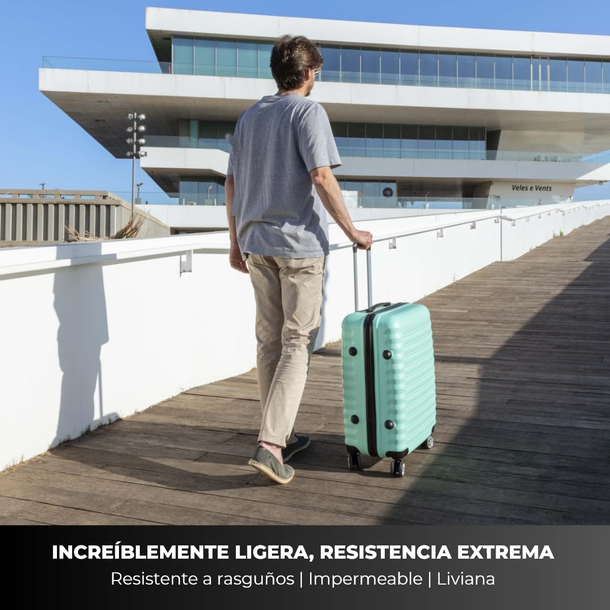 NUMADA-Juego de Maletas Rígidas 3pzs. Maleta Cabina 53cm, Maleta Mediana 63cm y Neceser. Set de Maletas de Viaje ABS Eco Friendly, 4 Ruedas Dobles, Resistentes, Ligeras y Seguras (Verde)