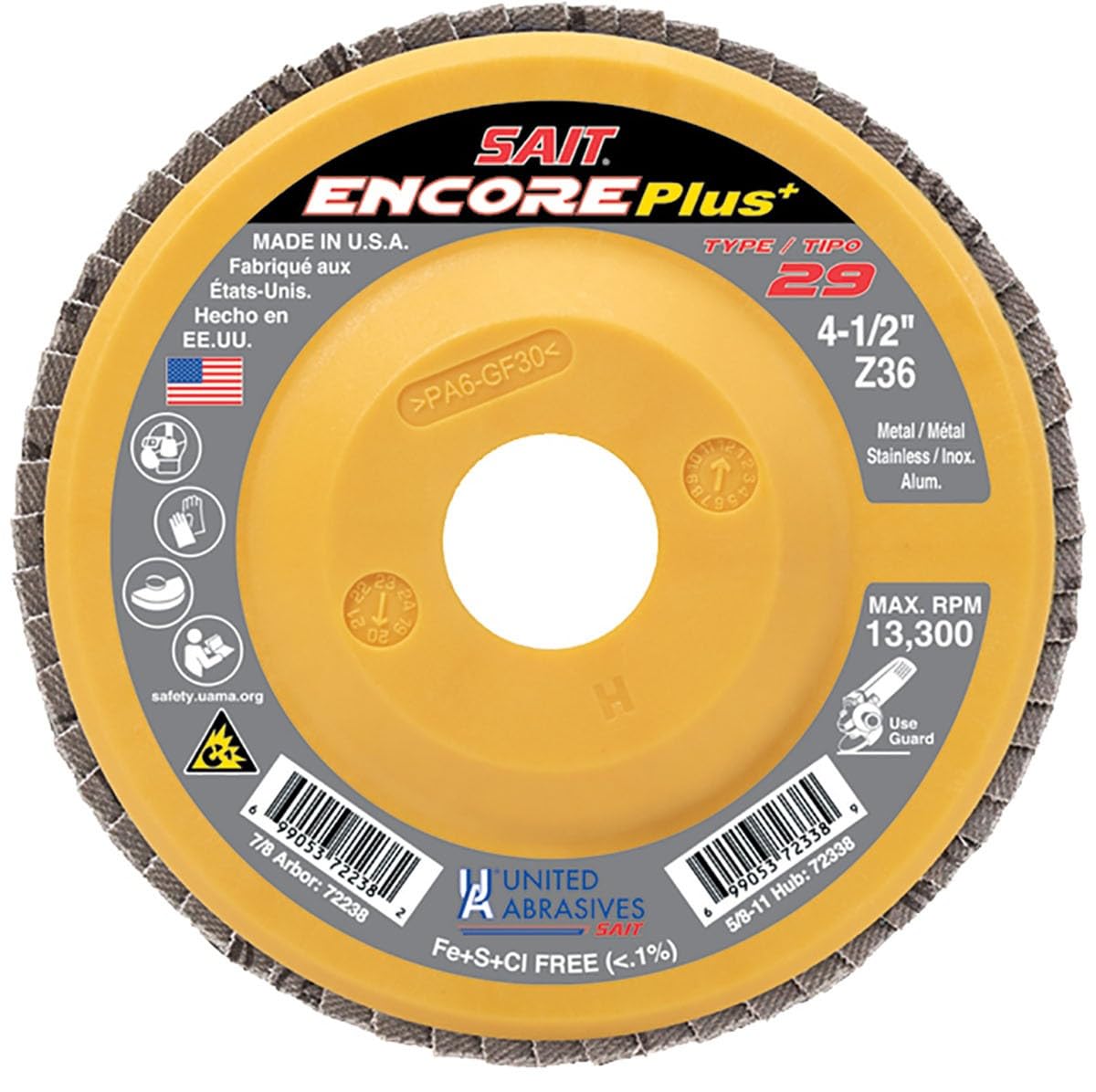 United Abrasives SAIT 72339 4-1/2x5/8-11 Encore Plus Type 29 Super Lock Hub Zirconium Flap Discs 40 Grit, 10 Pack