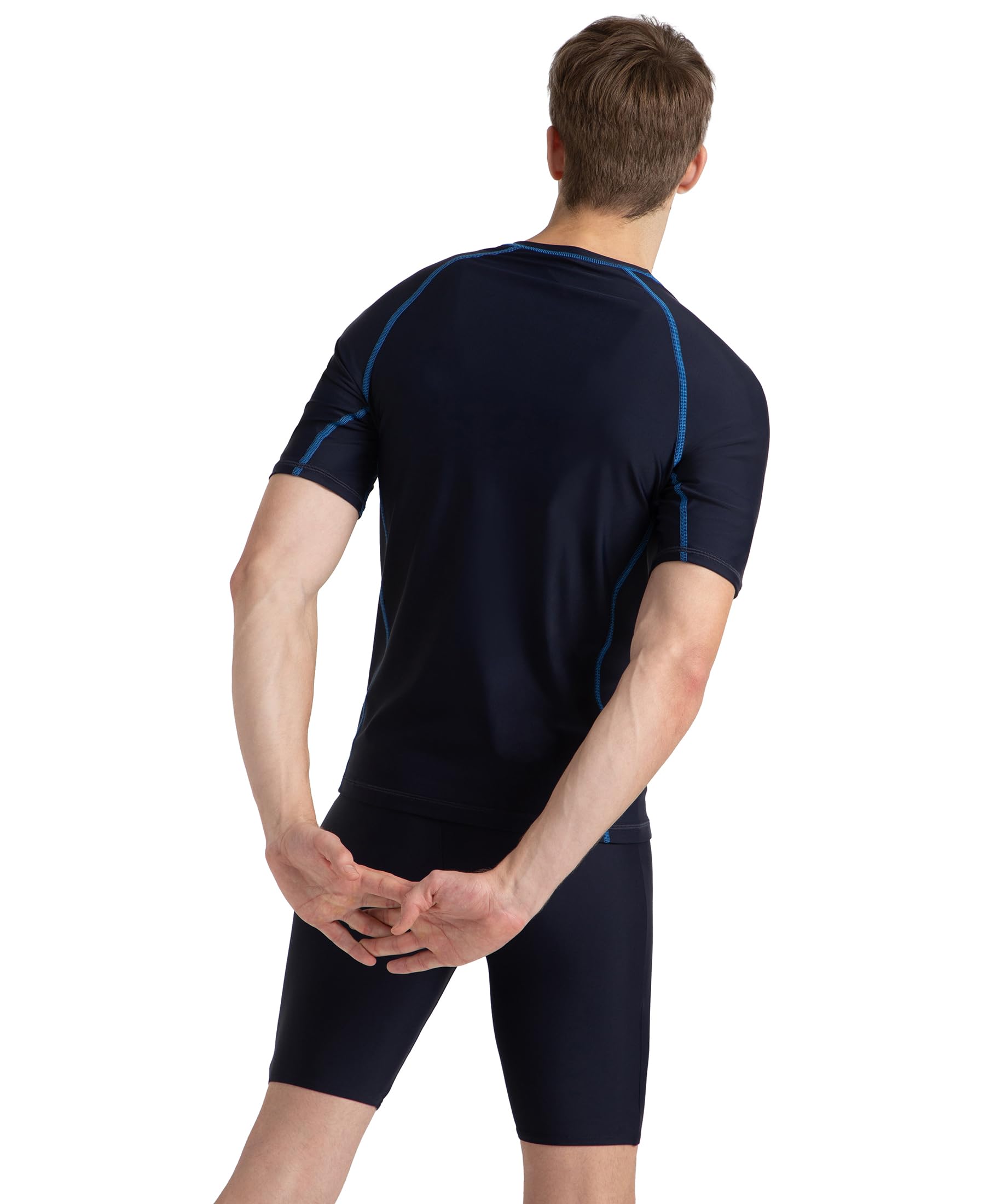 Speedo Men's Endurance10 Short Sleeve Suntop - True Navy & Turkish Sea