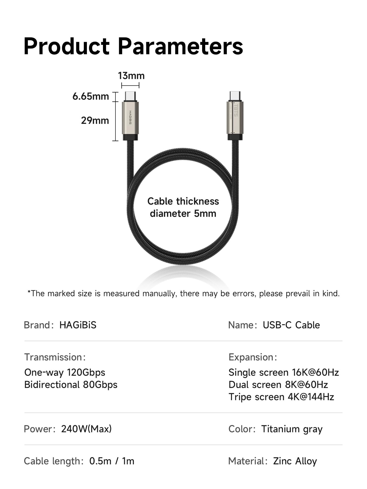 Hagibis Thunderbolt 5 Cable - 120Gbps & 240W Charging -8 Hagibis Thunderbolt 5 Cable - 120Gbps & 240W Charging -8