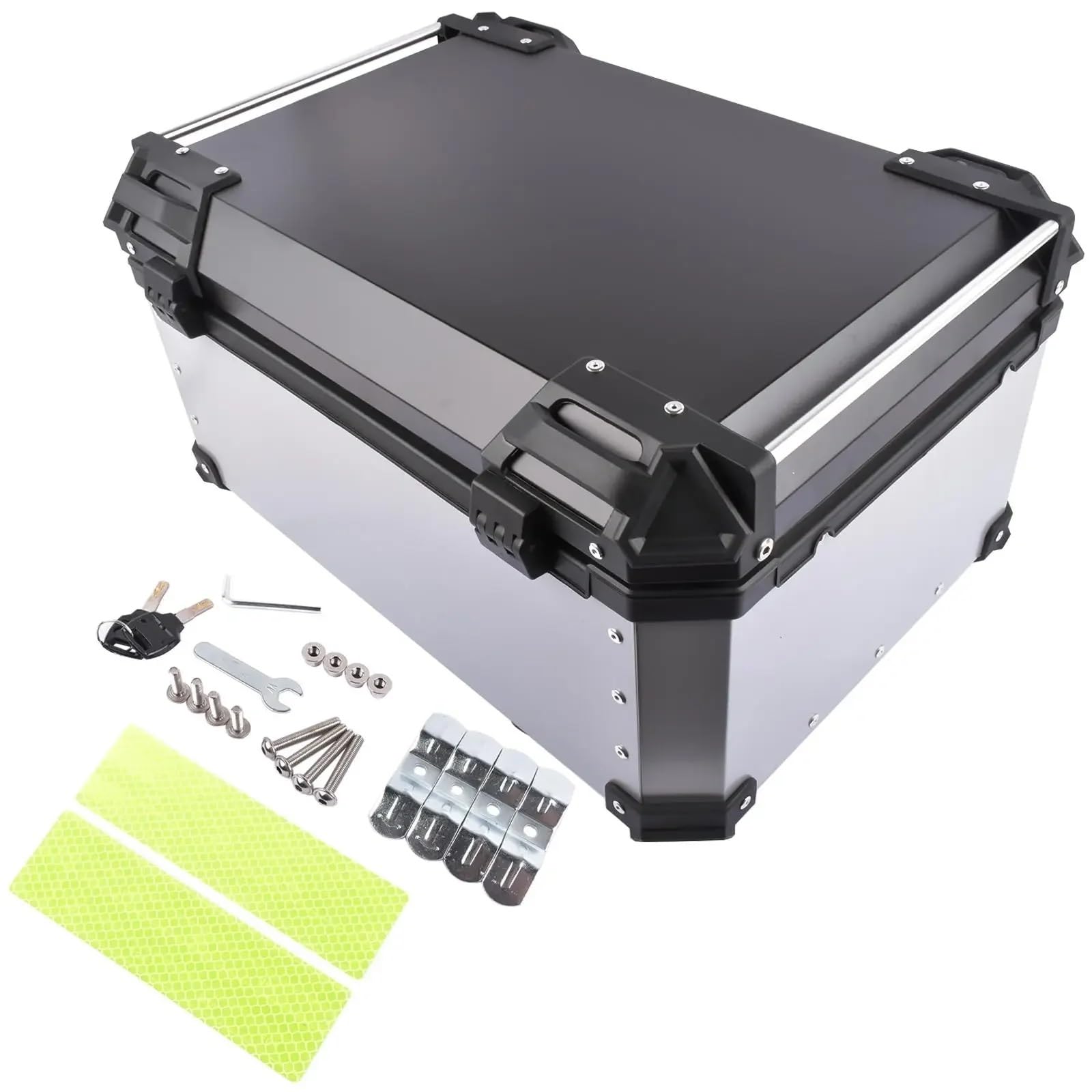 motocyklowyTopcase AP03 65L aluminiowy wodoodporny kufer motocyklowy, bagażnik tylny z zamkiem zabezpieczającym do bagażu (srebrny) bagażnika motocykla