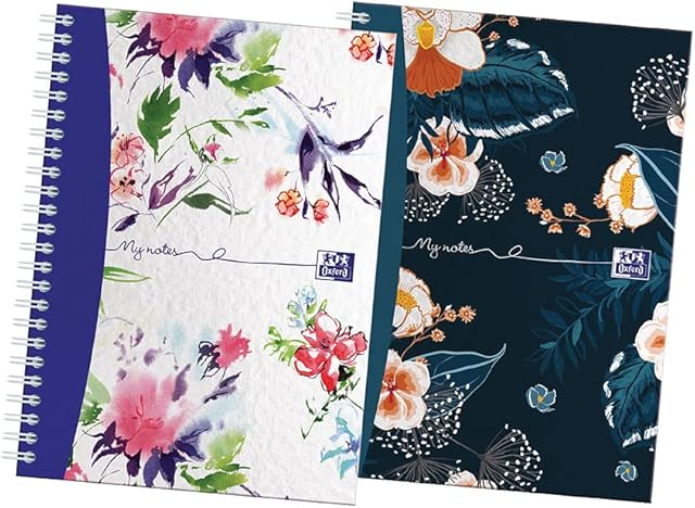 Oxford Botanics Twin Pack, A5 Hard Cover Wirebound Notebook, Ruled with Margin, 140 Pages, Scribzee Enabled