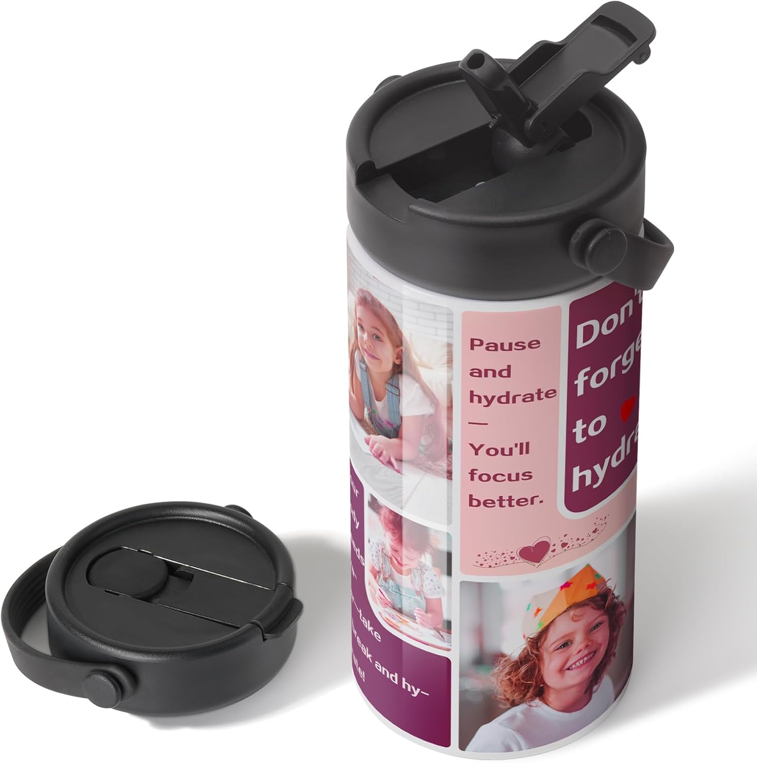 PYD Life 2 Pack Sublimation Kids Tumblers Water Bottles 20 OZ 600 ML, Sports Vacuum Insulated Straight Cups with Flip Straw and Portalbe Handle