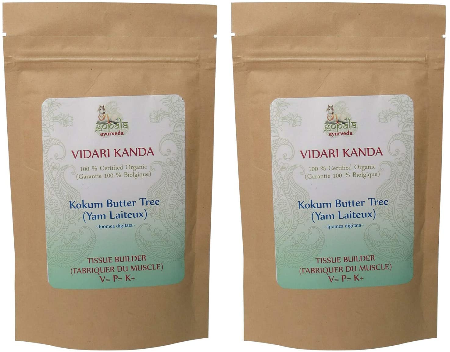 GOPALA AYURVEDA VIDARIKANDA Powder (USDA Certified Organic) Ayurvedic Herb Powder - 100g Zip Lock Pouch (Pack of 2)