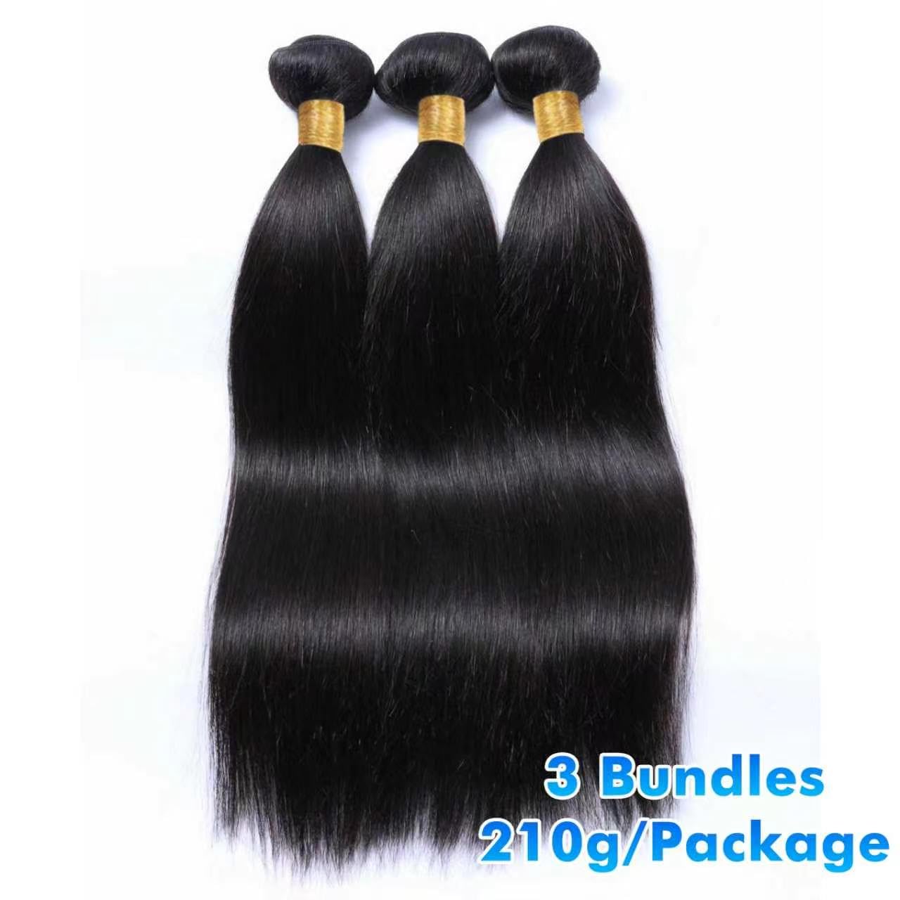 Straight Hair Bundles Lote Brasileño Natural Cabello Humano 100% Human Hair Extension Sin Procesar Virgen Lacio Negro Natural 18 18 18 Pulgadas/210G en Total