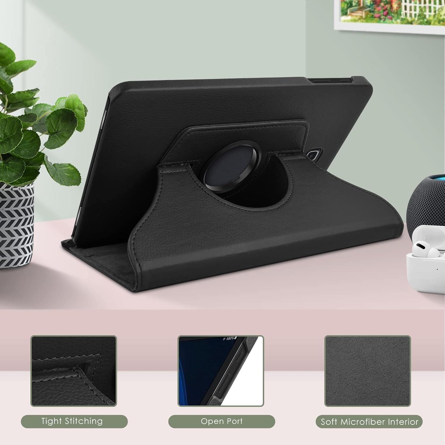 Caseous 360 Degree Rotating Stand Synthetic Leather Folio Flip Cover for Samsung Galaxy Tab A 10.1 inch SM-T580/T585/T587 (Black) — Amazon image 3