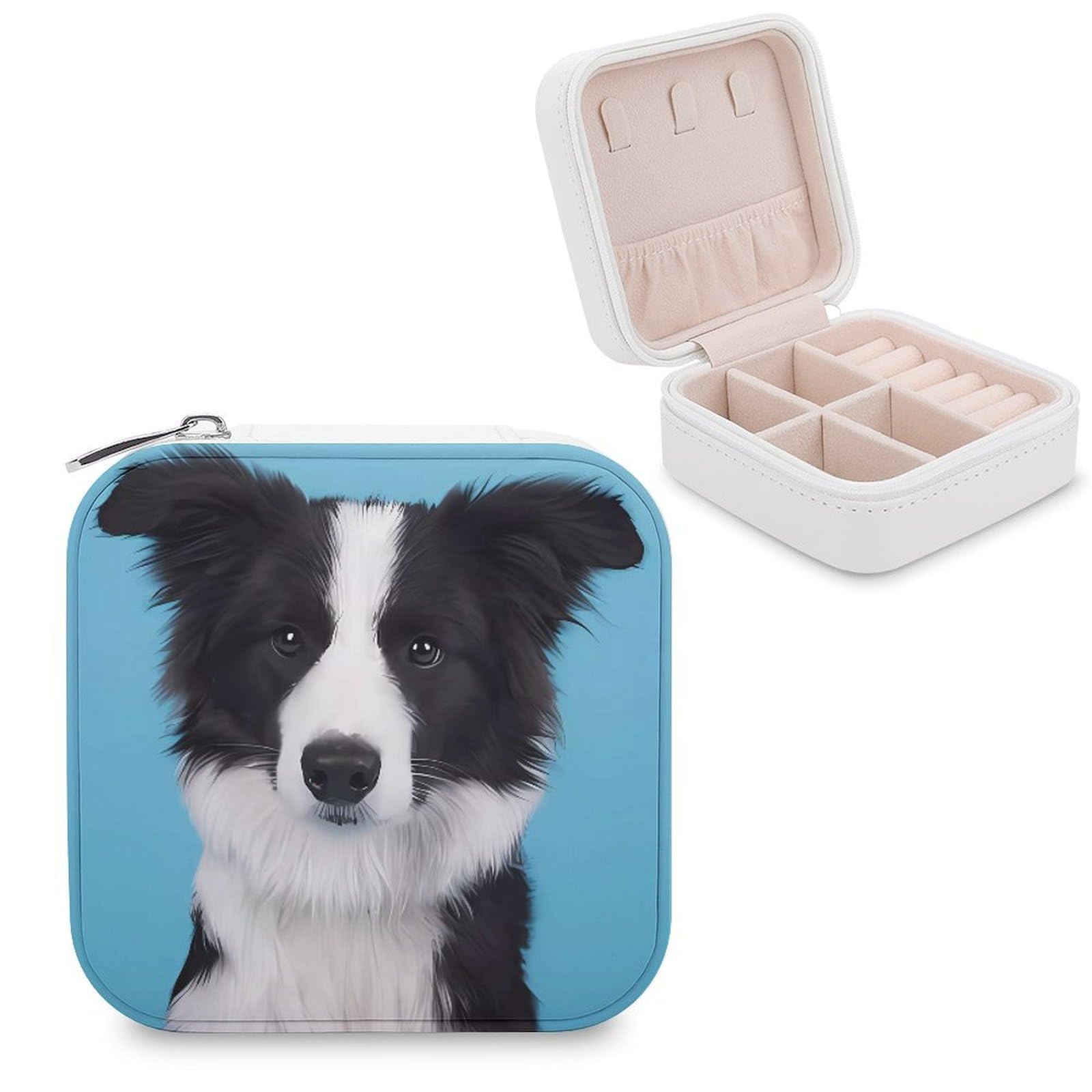 Boîte à bijoux Border Collie étui de rangement bijoux voyage en cuir